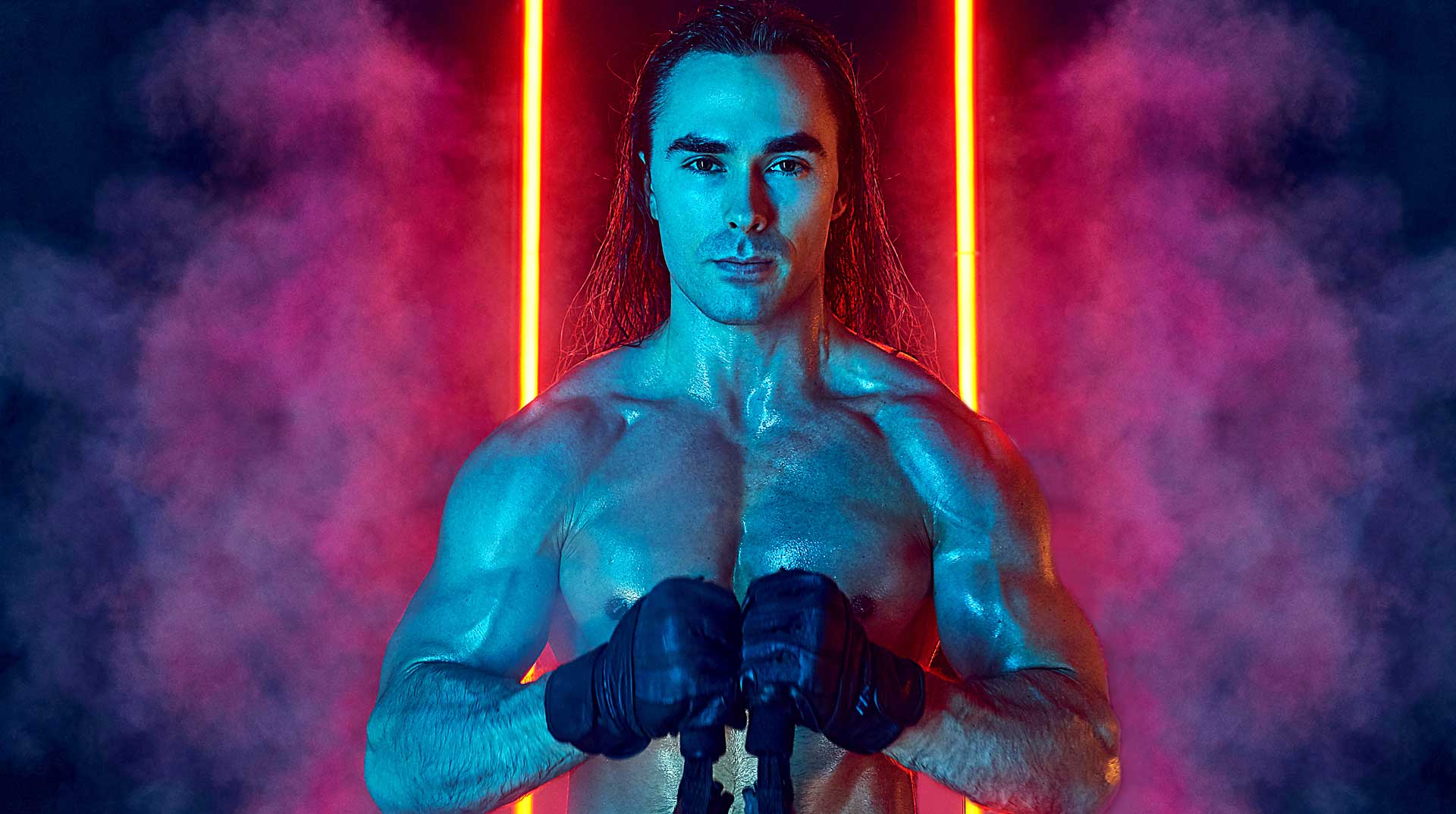 Weightlifting portrait with blue and red light